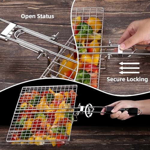 Portable Stainless Steel Grill Basket for Outdoor BBQ