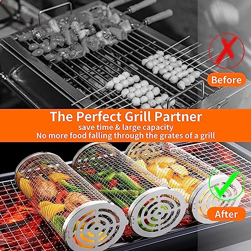 Wrakus Rolling Grilling Baskets - Stainless Steel BBQ