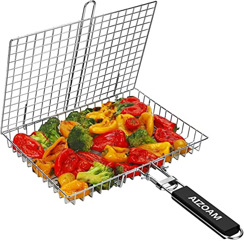 AIZOAM Stainless Steel BBQ Grill Basket for Fish & Vegetables