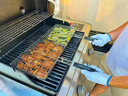 AIZOAM Stainless Steel BBQ Grill Basket for Fish & Vegetables