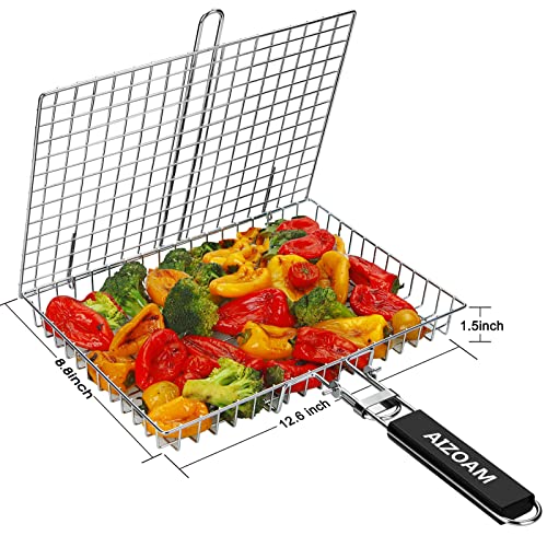 AIZOAM Stainless Steel BBQ Grill Basket for Fish & Vegetables