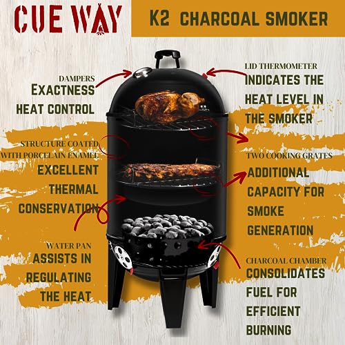 Vertical Charcoal Smoker - CUE WAY K2 Elite