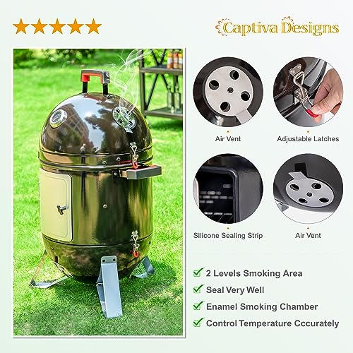 18-inch Vertical Charcoal Smoker Grill: Porcelain-Enameled & Thermometer