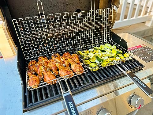 AIZOAM Stainless Steel BBQ Grill Basket for Fish & Vegetables