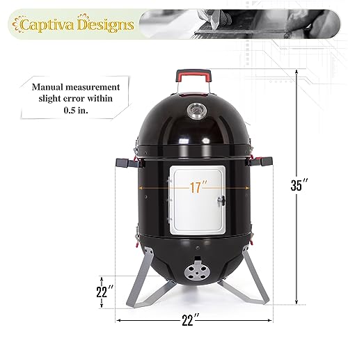 18-inch Vertical Charcoal Smoker Grill: Porcelain-Enameled & Thermometer