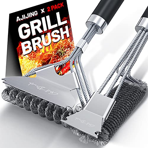 18" Stainless Steel BBQ Grill Brush & Scraper (2-Pack)