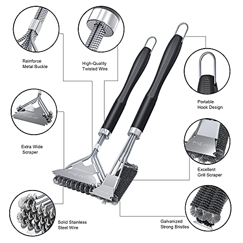 18" Stainless Steel BBQ Grill Brush & Scraper (2-Pack)