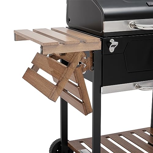 24" Charcoal Grill & BBQ Smoker with Handle and Folding Table