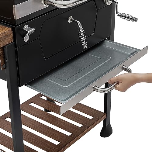 24" Charcoal Grill & BBQ Smoker with Handle and Folding Table