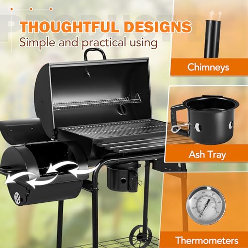 Flamaker Charcoal Grill BBQ with Side Oven
