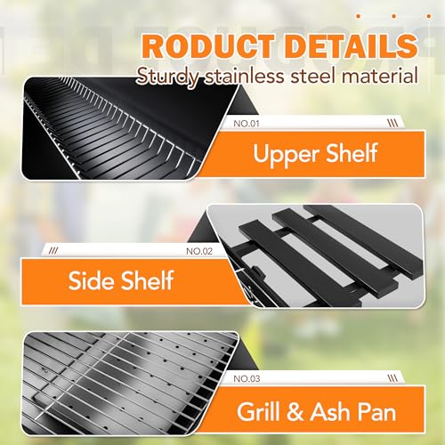 Flamaker Charcoal Grill BBQ with Side Oven