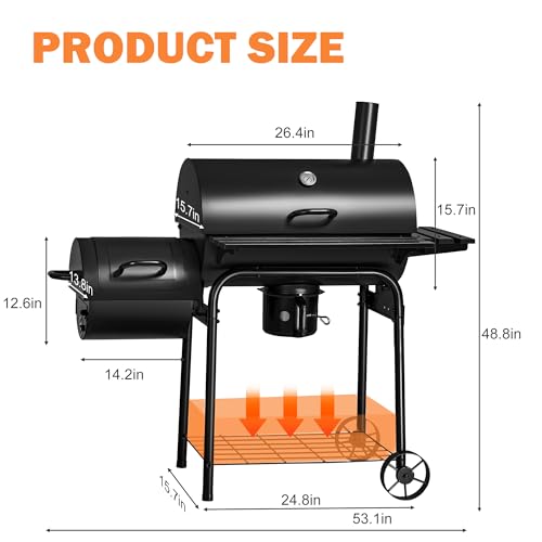 Flamaker Charcoal Grill BBQ with Side Oven