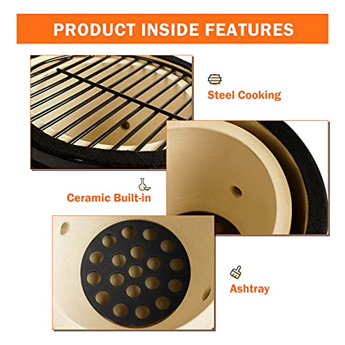 oneinmil 13" Ceramic Charcoal Grill - Multifunctional BBQ