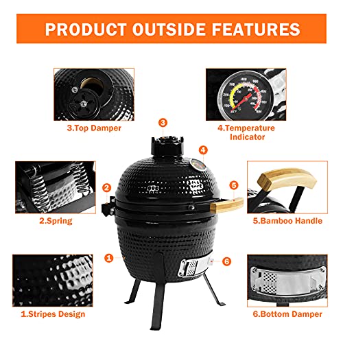 oneinmil 13" Ceramic Charcoal Grill - Multifunctional BBQ