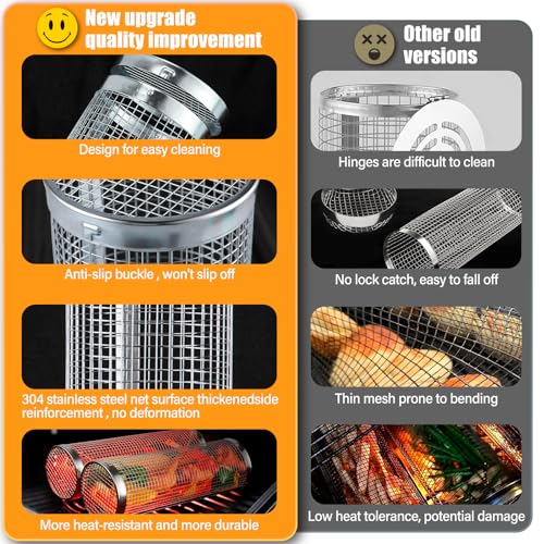 Everpeak Stainless Steel Rolling Grill Basket - Large BBQ Tools - Versatile & Convenient