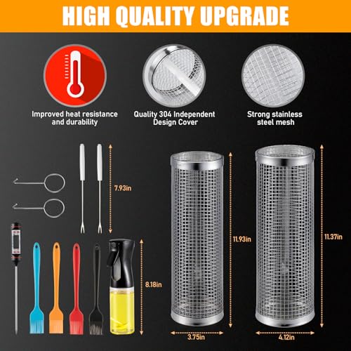 Everpeak Stainless Steel Rolling Grill Basket - Large BBQ Tools - Versatile & Convenient