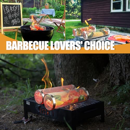 Everpeak Stainless Steel Rolling Grill Basket - Large BBQ Tools - Versatile & Convenient