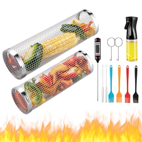 Everpeak Stainless Steel Rolling Grill Basket - Large BBQ Tools - Versatile & Convenient