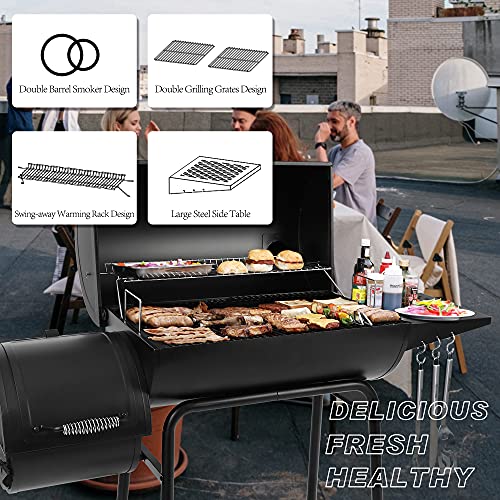 30" Barrel Charcoal Grill with Offset, Smoker & Cover