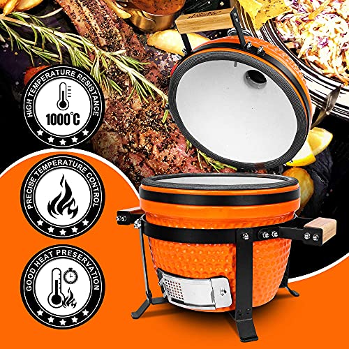 Orange Ceramic Charcoal BBQ Kamado Grill - Portable