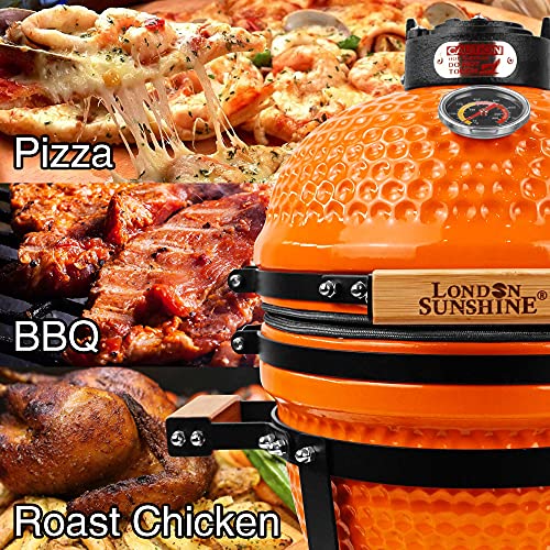 Orange Ceramic Charcoal BBQ Kamado Grill - Portable
