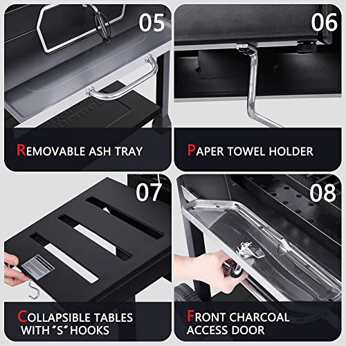 30-Inch Deluxe Charcoal BBQ Smoker Grill, Black