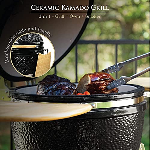 23" ExtraLarge Ceramic Kamado Grill Smoker Cooker + Trolley