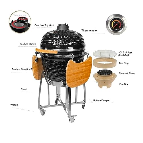 23" ExtraLarge Ceramic Kamado Grill Smoker Cooker + Trolley