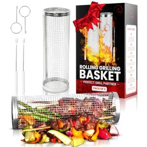 Portable Rolling Grill Basket - Stainless Steel BBQ Rack