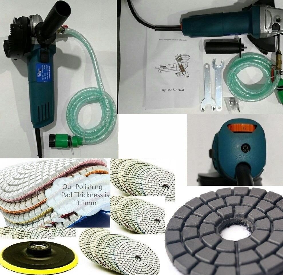 4" Wet Polisher Grinder Kit with 7 Diamond Pads