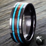 Men's Hawaiian Koa Wood & Turquoise Band Ring