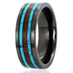 Men's Hawaiian Koa Wood & Turquoise Band Ring