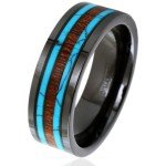 Men's Hawaiian Koa Wood & Turquoise Band Ring