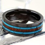 Men's Hawaiian Koa Wood & Turquoise Band Ring