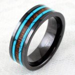 Men's Hawaiian Koa Wood & Turquoise Band Ring