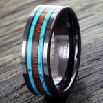 Men's Hawaiian Koa Wood & Turquoise Band Ring