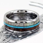 Men’s Deer Antler Turquoise Wood Band Ring