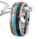 Men’s Deer Antler Turquoise Wood Band Ring
