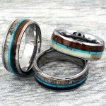 Men’s Deer Antler Turquoise Wood Band Ring