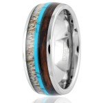 Men’s Deer Antler Turquoise Wood Band Ring