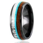 Men's Deer Antler Turquoise Wood Band Ring