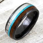 Tungsten Ceramic Men's Deer Antler Wood Band Ring