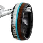 Tungsten Ceramic Men's Deer Antler Wood Band Ring
