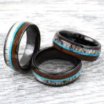 Tungsten Ceramic Men's Deer Antler Wood Band Ring