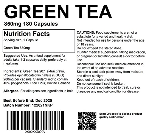 Powerful Antioxidant: Green Tea Extract 850mg Capsules