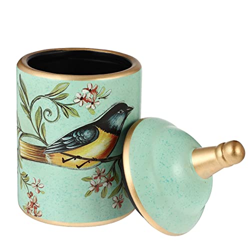 Chinese Ceramic Vintage Bird Tea Canister Green