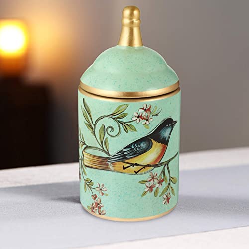 Chinese Ceramic Vintage Bird Tea Canister Green