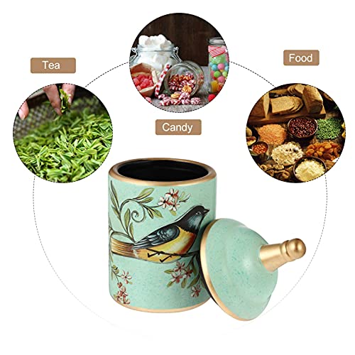 Chinese Ceramic Vintage Bird Tea Canister Green