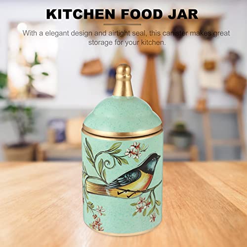 Chinese Ceramic Vintage Bird Tea Canister Green