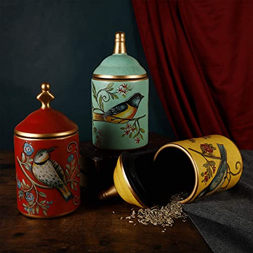 Chinese Ceramic Vintage Bird Tea Canister Green